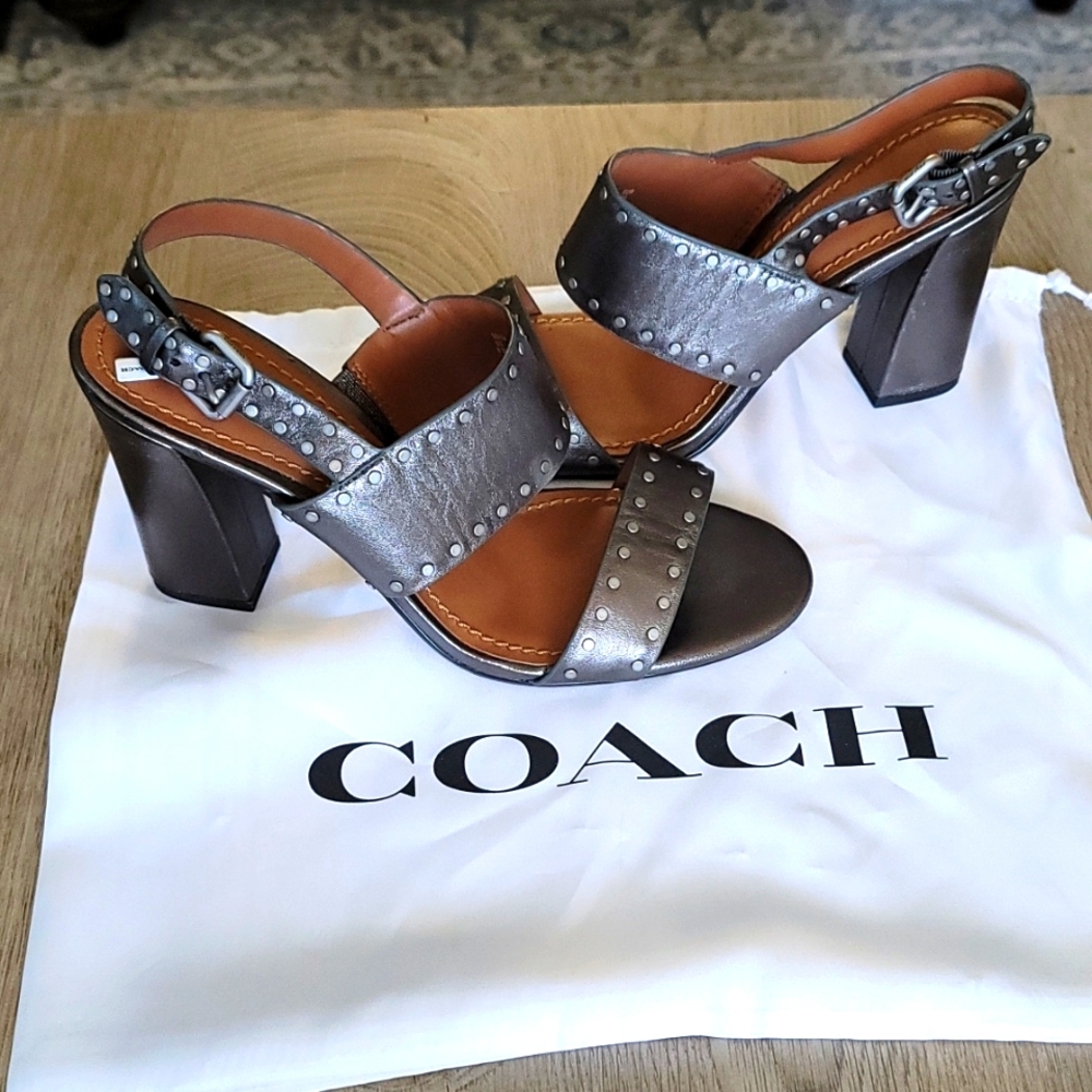 Coach Pewter Rylie Heel Sandals 8.5